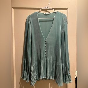 Zara Seafoam Green Pleated Blouse